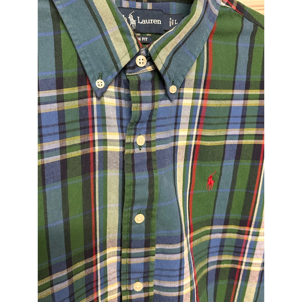 Ralph Lauren Men's Button Down Blue Green Red Plaid Cotton Shirt Size L‎ - Picture 5 of 5